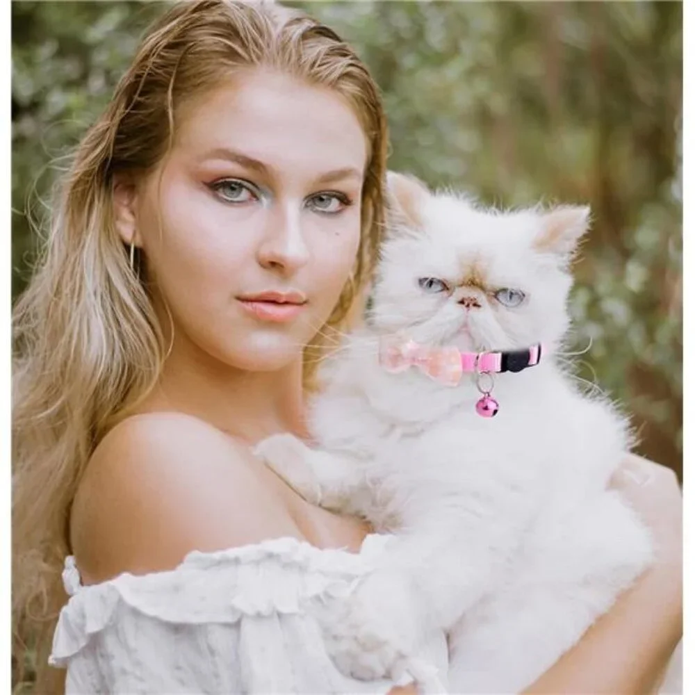 16 PCS Cute Cat Collar with Bells Kitten Collars for Girls Pink Cat Collar